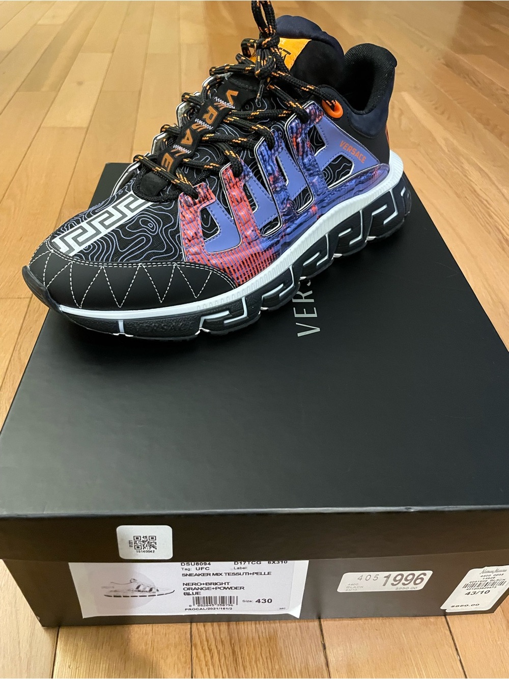 Versace Black with Purple & Orange Graphic Low-Top Sneaker